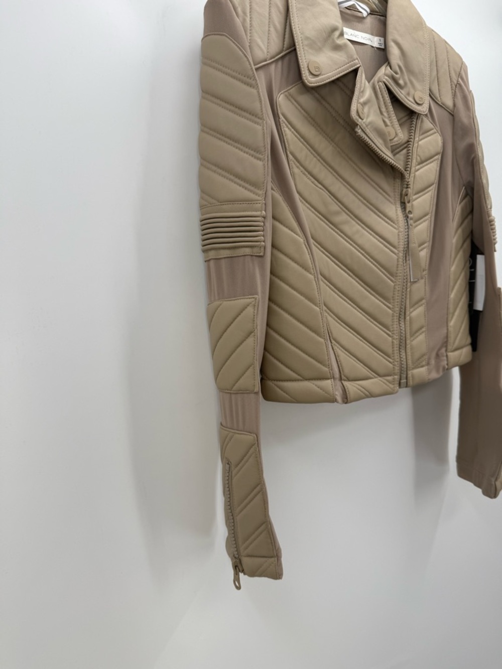 Blanc Noir Acceleration Asymmetric Taupe Leather Moto Mesh Jacket Size Small - Picture 5 of 15
